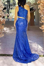 Load image into Gallery viewer, Royal Blue Sequin Slit Senior Prom Dress
