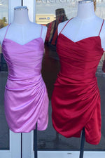 Load image into Gallery viewer, Satin Backless Slit Homecoming Dress
