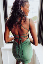 Load image into Gallery viewer, Sage Green Beads Homecoming Dress
