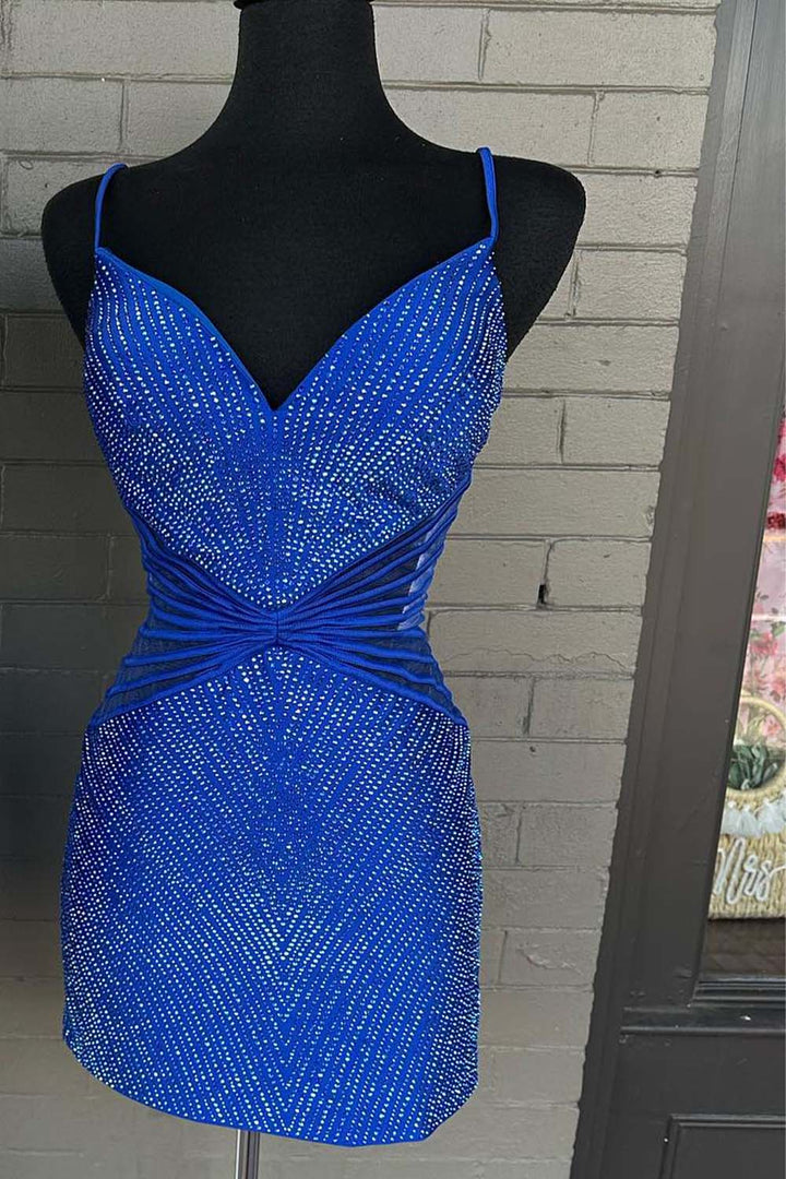 Mini Beaded Backless Homecoming Dress