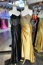 Load image into Gallery viewer, Strapless Corset Beaded Prom Dress with Slit
