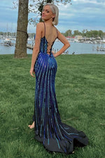 Load image into Gallery viewer, Fitted Corset Slit Beaded Prom Dress
