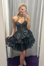 Load image into Gallery viewer, Strapless Corset Bodice Homecoming Dress with Bow
