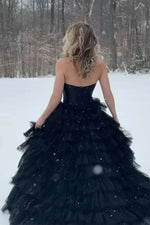 Load image into Gallery viewer, Strapless Corset Bodice Black Prom Dress
