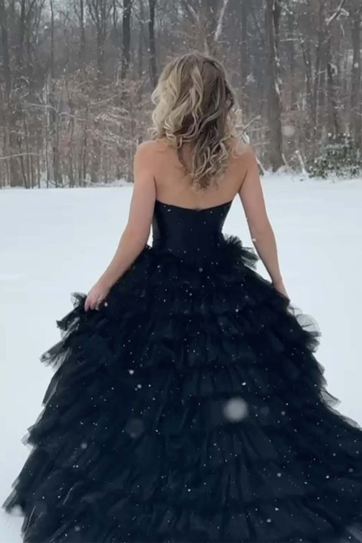 Strapless Corset Bodice Black Prom Dress