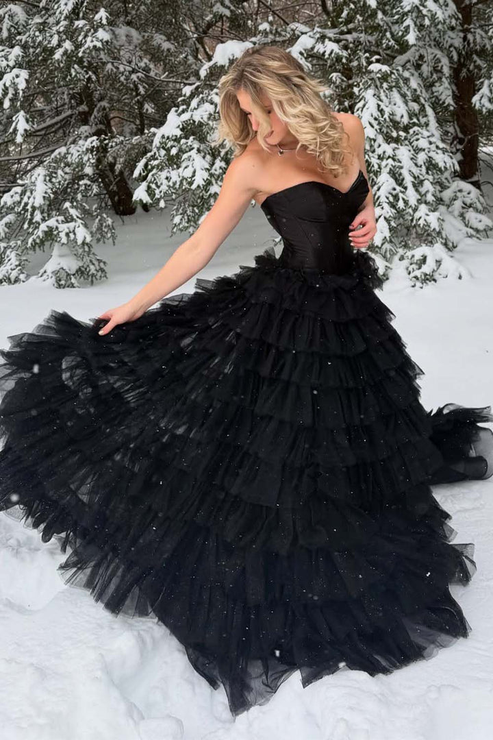 Strapless Corset Bodice Black Prom Dress