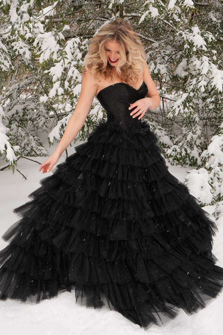 Strapless Corset Bodice Black Prom Dress