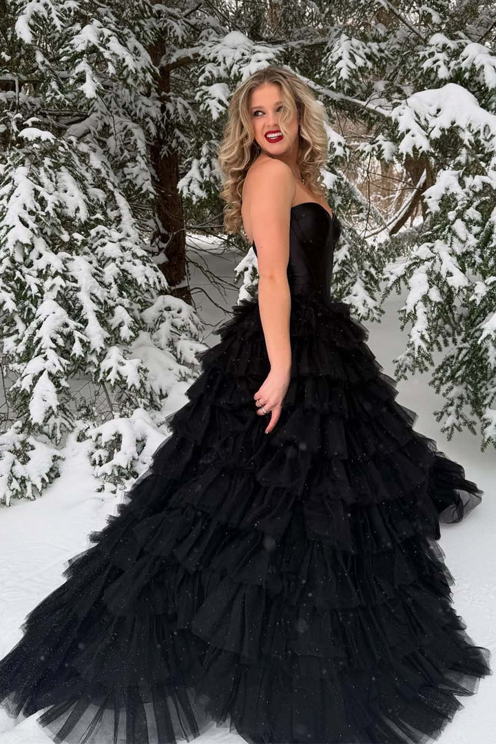 Strapless Corset Bodice Black Prom Dress