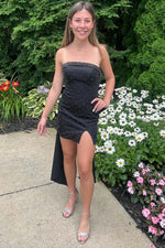 Load image into Gallery viewer, Slit Strapless Homecoming Dress with Bow
