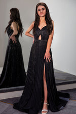 Load image into Gallery viewer, Beaded Slit Prom Dress with Keyhole
