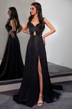 Load image into Gallery viewer, Beaded Slit Prom Dress with Keyhole
