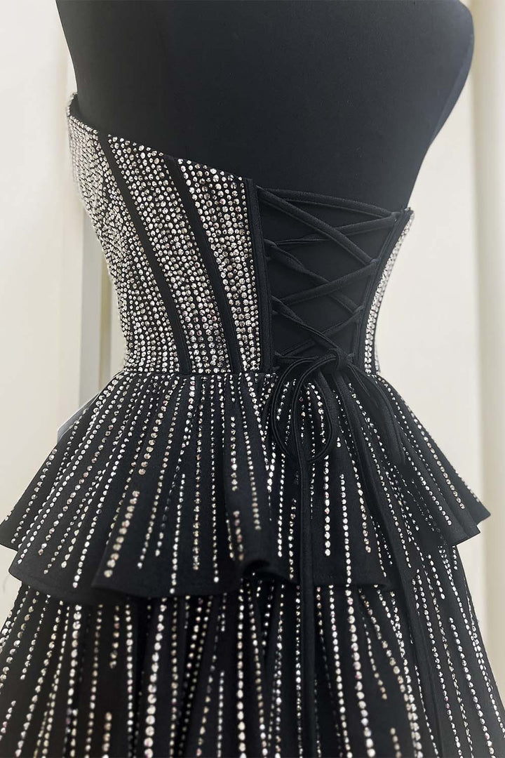 Tiered Beaded Corset Strapless Homecoming Dress