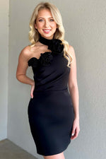 Load image into Gallery viewer, Black Halter Homecoming Dress with Flowers
