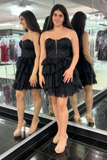 Load image into Gallery viewer, Strapless Black Homecoming Dress with Lace
