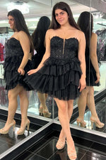 Load image into Gallery viewer, Strapless Black Homecoming Dress with Lace
