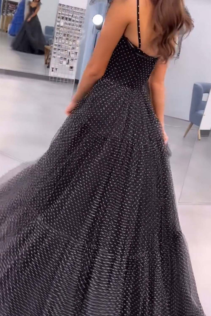 Llella Black Polka Dot Cute Prom Dress Tulle Prom Gown LLELLA