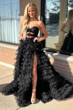 Load image into Gallery viewer, Tulle Ruffle Strapless Prom Dress with Keyholes
