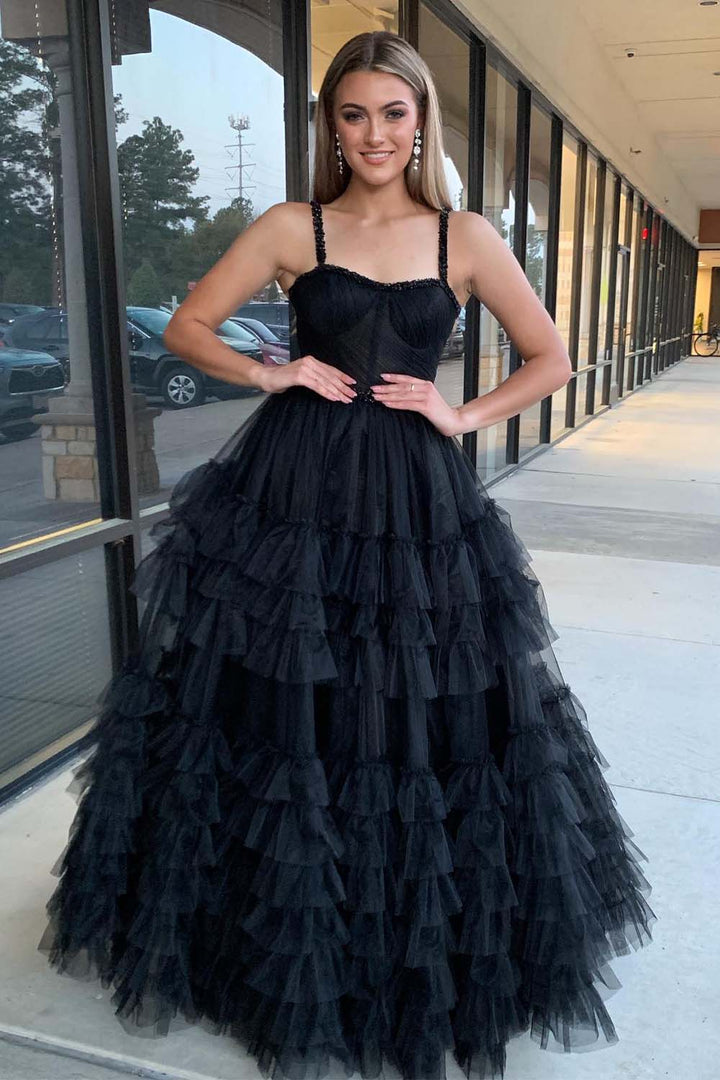 Straps Corset Bodice Tulle Prom Gown