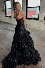 Load image into Gallery viewer, Ruffle Black Senior Prom Dress
