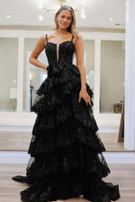 Load image into Gallery viewer, Tiered Ruffle Long Prom Gown with Slit
