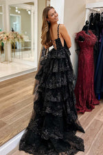 Load image into Gallery viewer, Tiered Ruffle Long Prom Gown with Slit
