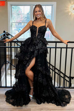 Load image into Gallery viewer, Tiered Ruffle Long Prom Gown with Slit
