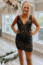 Load image into Gallery viewer, Deep V-neck Open Back Sequin Homecoming Dress
