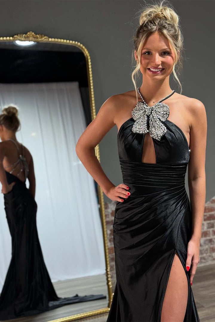 Black Open Back Prom Dress with Keyhole