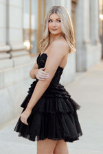 Load image into Gallery viewer, Black Sheer Corset Bodice Homecoming Dress
