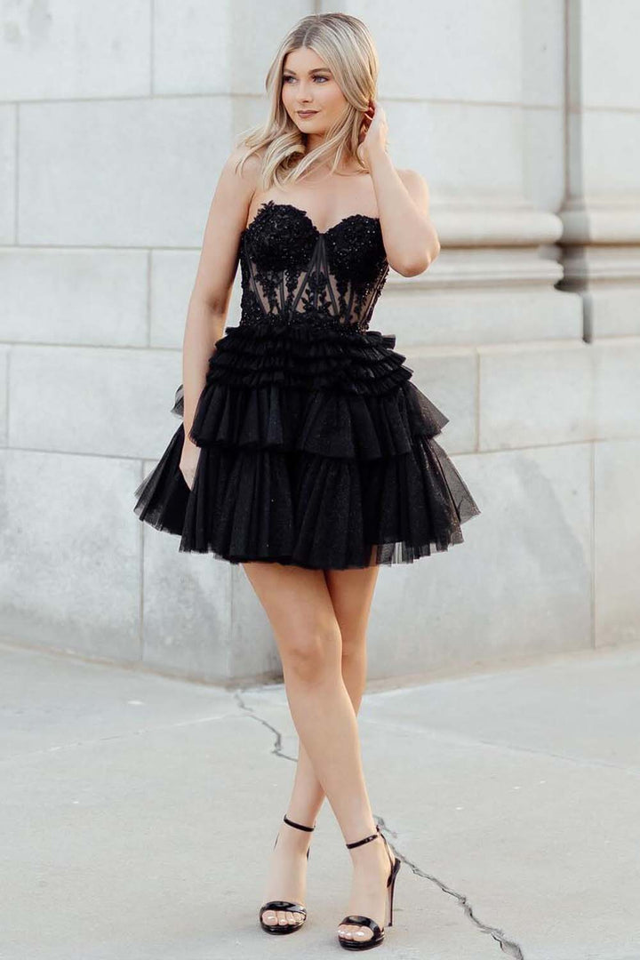 Black Sheer Corset Bodice Homecoming Dress