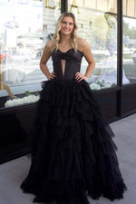 Load image into Gallery viewer, Strapless Tiered Bodycon Prom Gown
