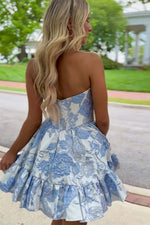 Load image into Gallery viewer, A-Line Floral Homecoming Dress with Ruffle Hem
