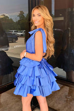 Load image into Gallery viewer, A-Line Deep V-neck Tiered Homecoming Dress
