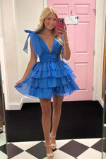 Load image into Gallery viewer, Tiered Homecoming Dress with Strap Bow
