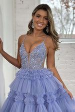 Load image into Gallery viewer, Blue A-Line Bodycon Tiered Homecoming Dress
