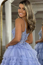 Load image into Gallery viewer, Blue A-Line Bodycon Tiered Homecoming Dress
