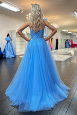 Load image into Gallery viewer, One Shoulder Blue Sheer Corset Bodice Prom Dress
