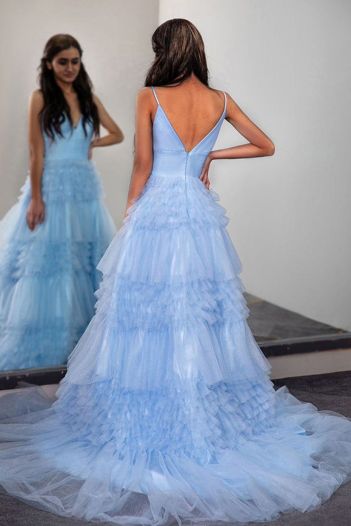 Ruffle Blue Prom Dress