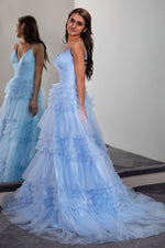 Load image into Gallery viewer, Ruffle Blue Prom Dress
