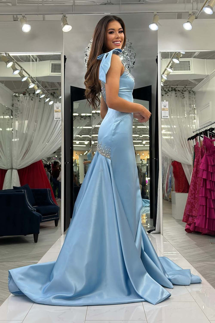 Fitted Prom Dress with Straps Bows