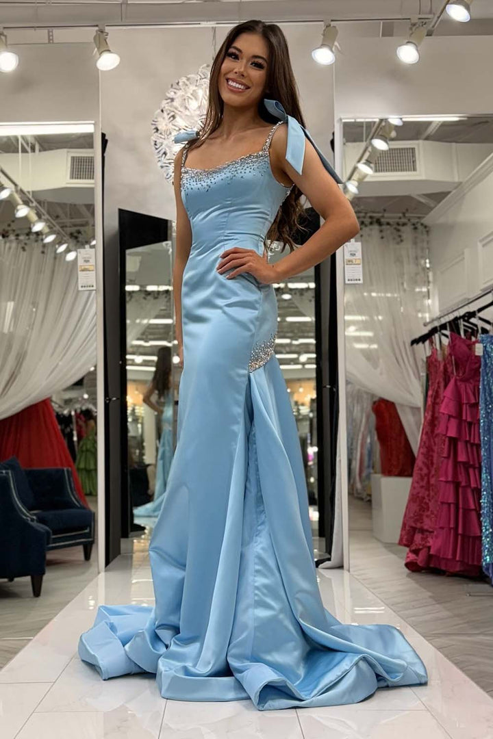 Fitted Prom Dress with Straps Bows