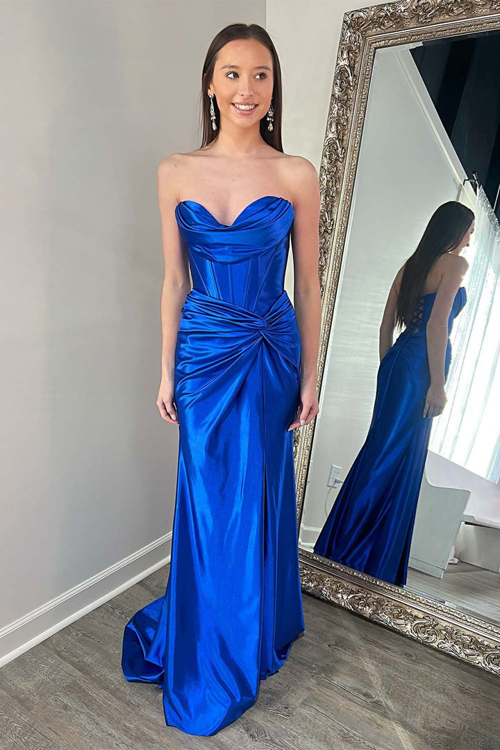 Strapless Ruched Prom Dress with Slit