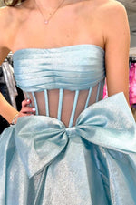 Load image into Gallery viewer, Sheer Corset Bodice Ruffle Prom Dress with Slit
