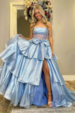 Load image into Gallery viewer, Sheer Corset Bodice Ruffle Prom Dress with Slit
