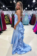 Load image into Gallery viewer, Satin Strapless Slim Fit Prom Dress with Ruffle Train
