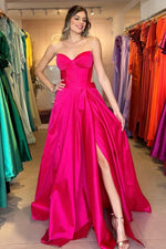 Load image into Gallery viewer, Bright Pink Strapless Prom Gown with Slit
