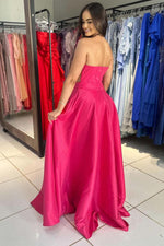 Load image into Gallery viewer, Bright Pink Strapless Prom Gown with Slit
