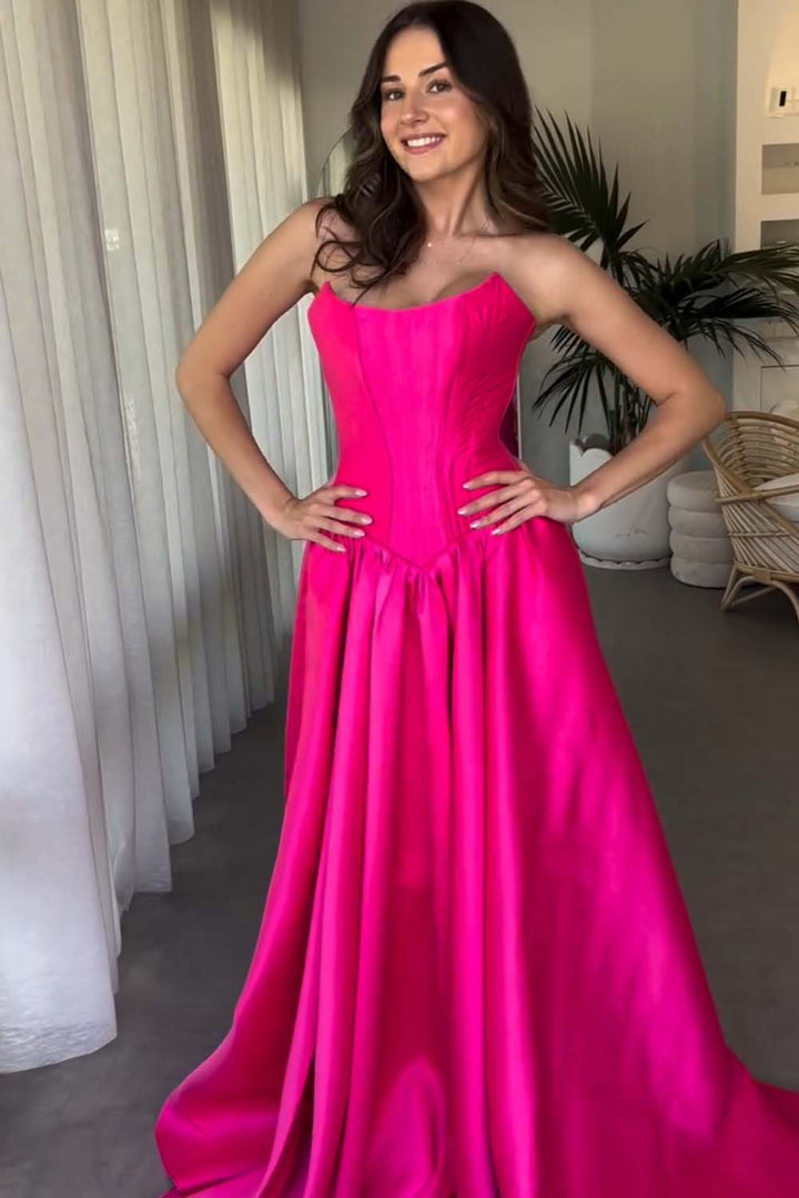 Strapless Long Bright Pink Prom Dress