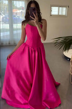 Load image into Gallery viewer, Strapless Long Bright Pink Prom Dress
