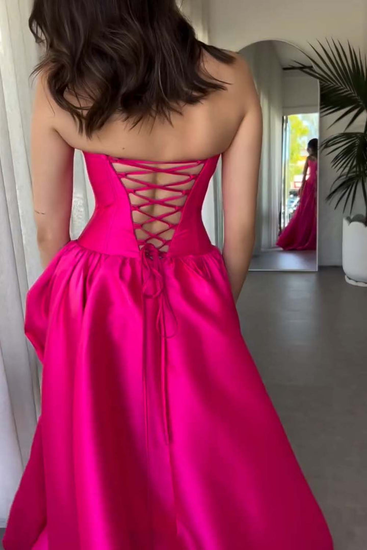 Strapless Long Bright Pink Prom Dress